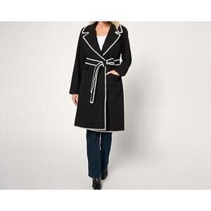 Beautiful Size Petite L Black Belted Knit Lined Coat A660962 NWOT
